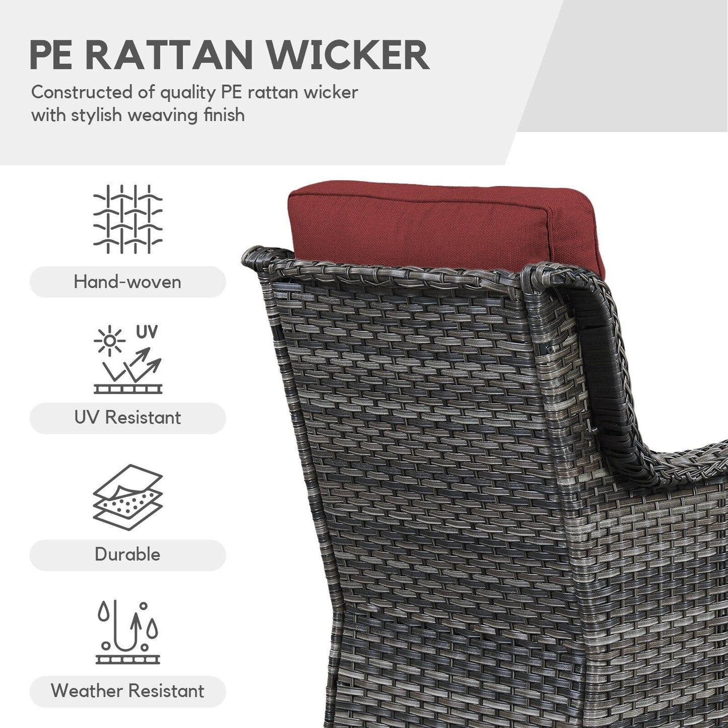 Gymojoy Sedia a dondolo girevole in vimini da esterno, 3 pezzi, con cuscino e tavolo