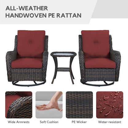 Gymojoy Sedia a dondolo girevole in vimini da esterno, 3 pezzi, con cuscino e tavolo