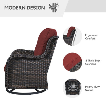 Gymojoy Sedia a dondolo girevole in vimini da esterno, 3 pezzi, con cuscino e tavolo