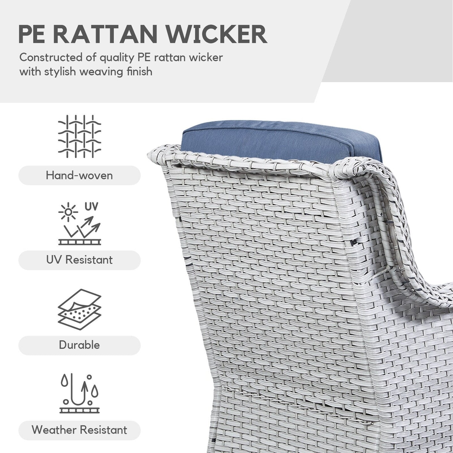 Gymojoy Sedia a dondolo girevole in vimini da esterno, 3 pezzi, con cuscino e tavolo