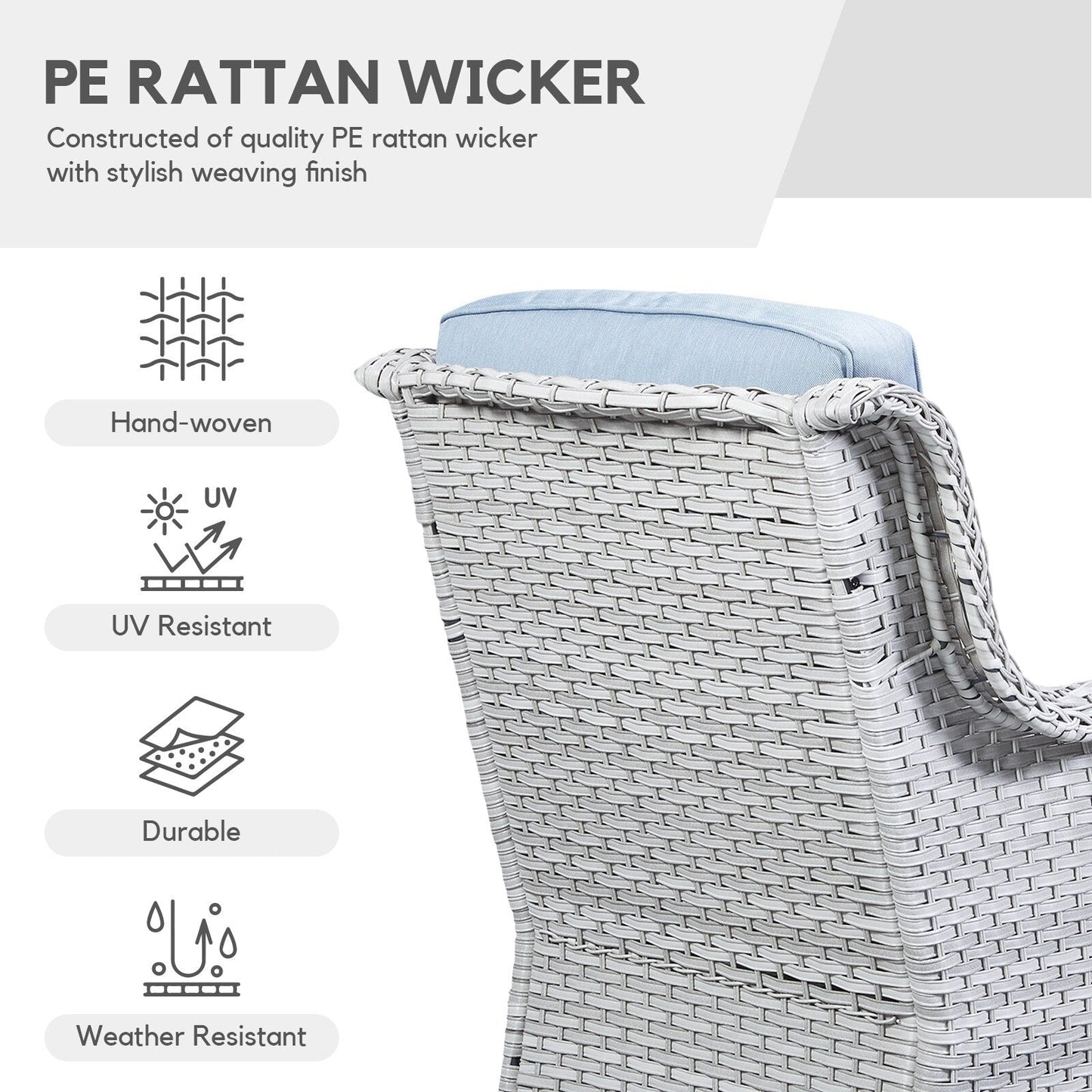 Gymojoy Sedia a dondolo girevole in vimini da esterno, 3 pezzi, con cuscino e tavolo