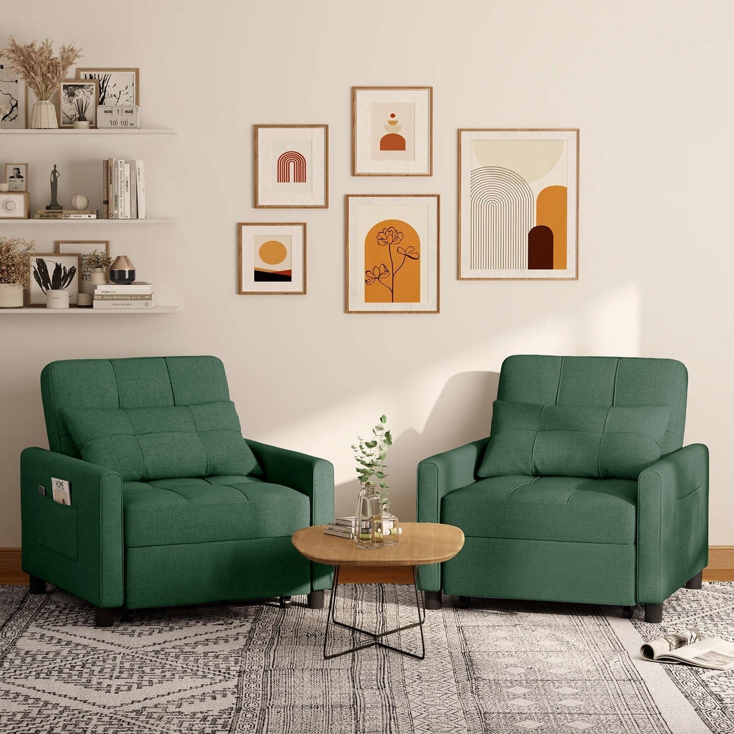 Divano letto regolabile 3 in 1, divano con poltrona estraibile, letto pieghevole convertibile per soggiorno