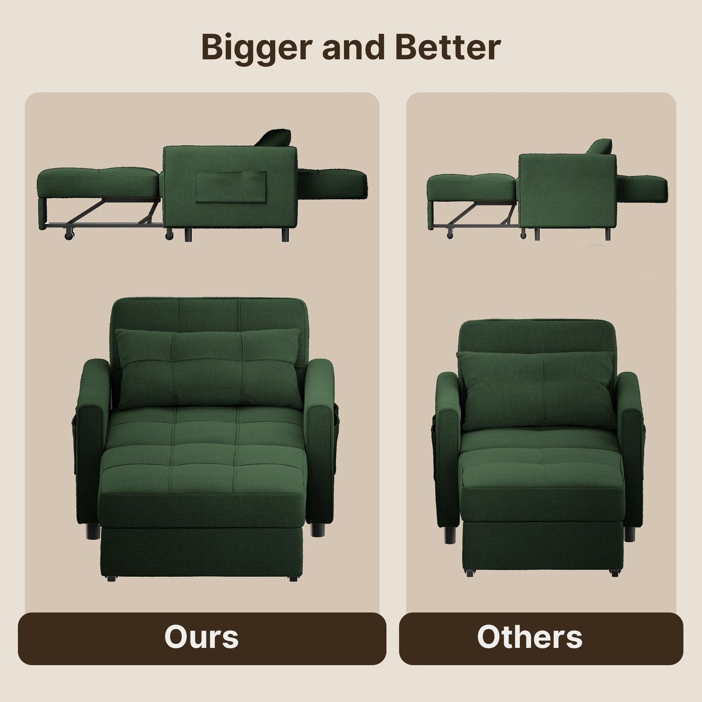 Divano letto regolabile 3 in 1, divano con poltrona estraibile, letto pieghevole convertibile per soggiorno