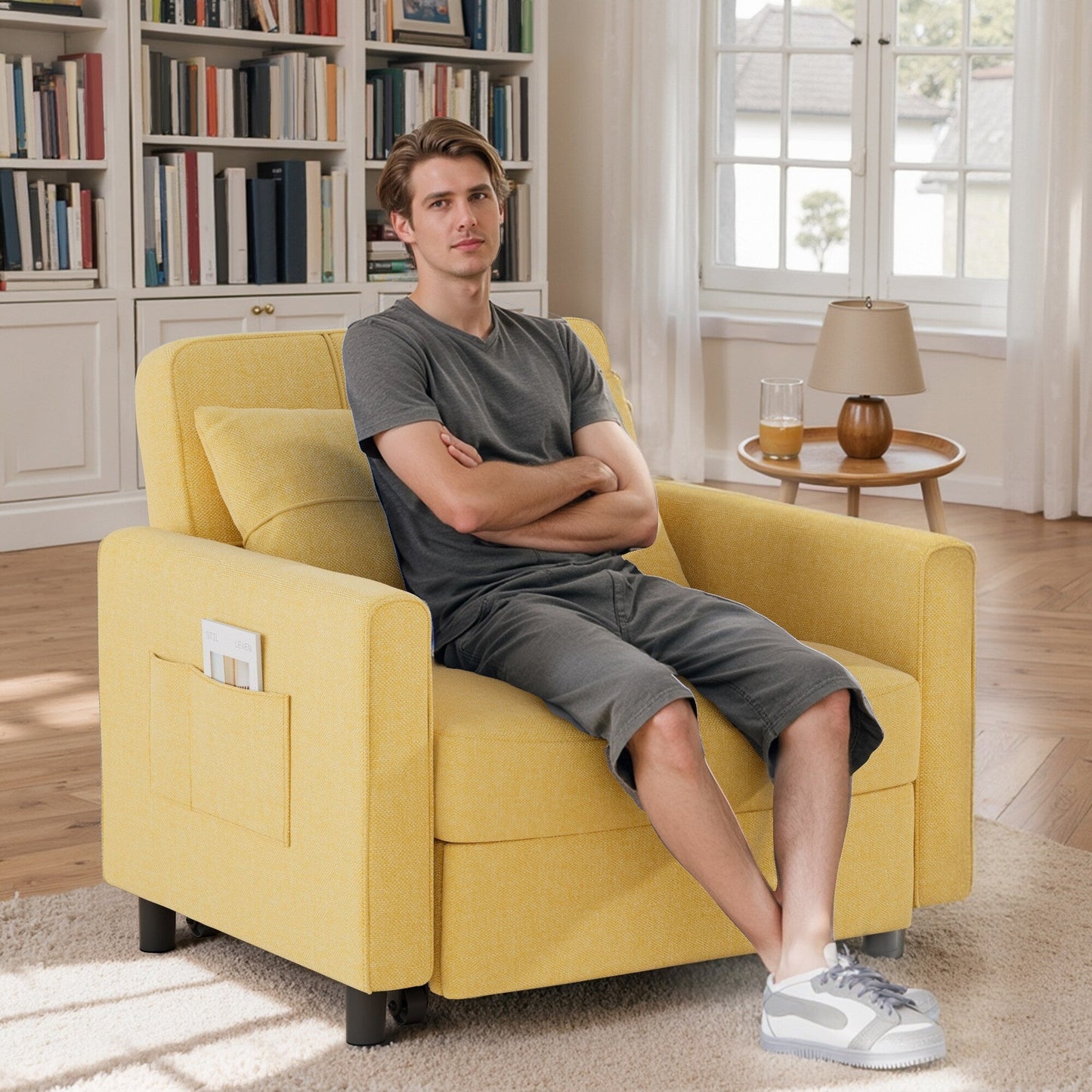 Divano letto regolabile 3 in 1, divano con poltrona estraibile, letto pieghevole convertibile per soggiorno