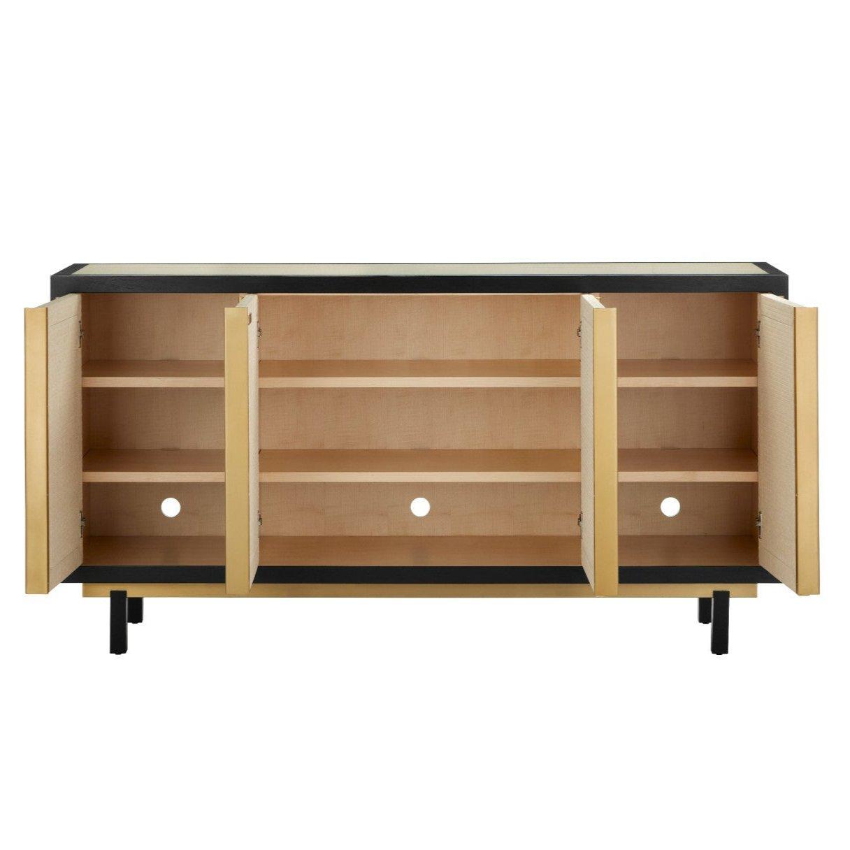 Credenza a 4 ante in rafia intrecciata color avorio