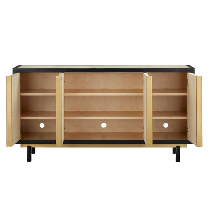 Credenza a 4 ante in rafia intrecciata color avorio