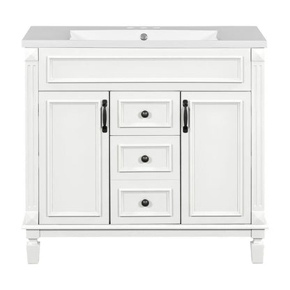 Mobile bagno moderno da 36'' con lavabo superiore e mobiletto a specchio, 2 ante e 2 cassetti