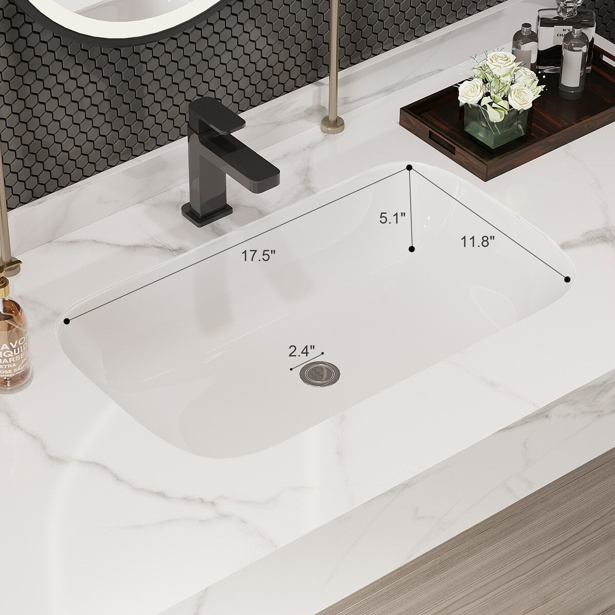 Mobile bagno sospeso da 39,4'' con lavabo in ceramica, mobile sospeso a parete, 2 cassetti con chiusura ammortizzata e piano in ardesia bianca - 39'4 x 18'9