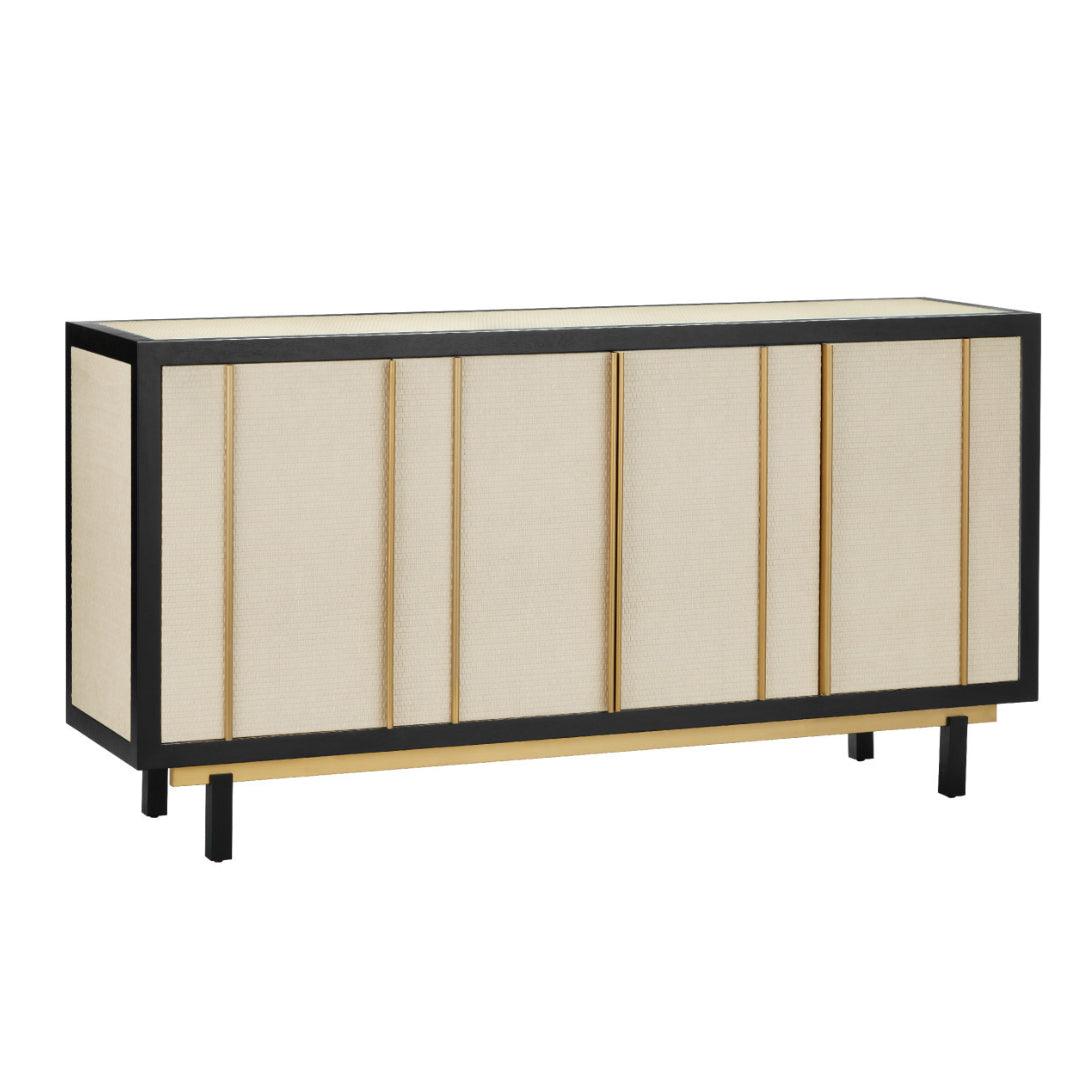 Credenza a 4 ante in rafia intrecciata color avorio