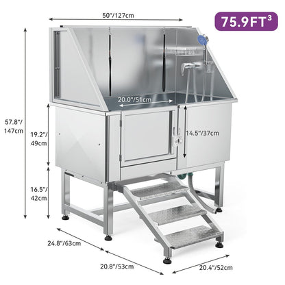 Vasca per toelettatura regolabile in acciaio inossidabile da 50'' con rampa a gradini