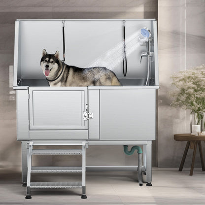 Vasca per toelettatura regolabile in acciaio inossidabile da 50'' con rampa a gradini