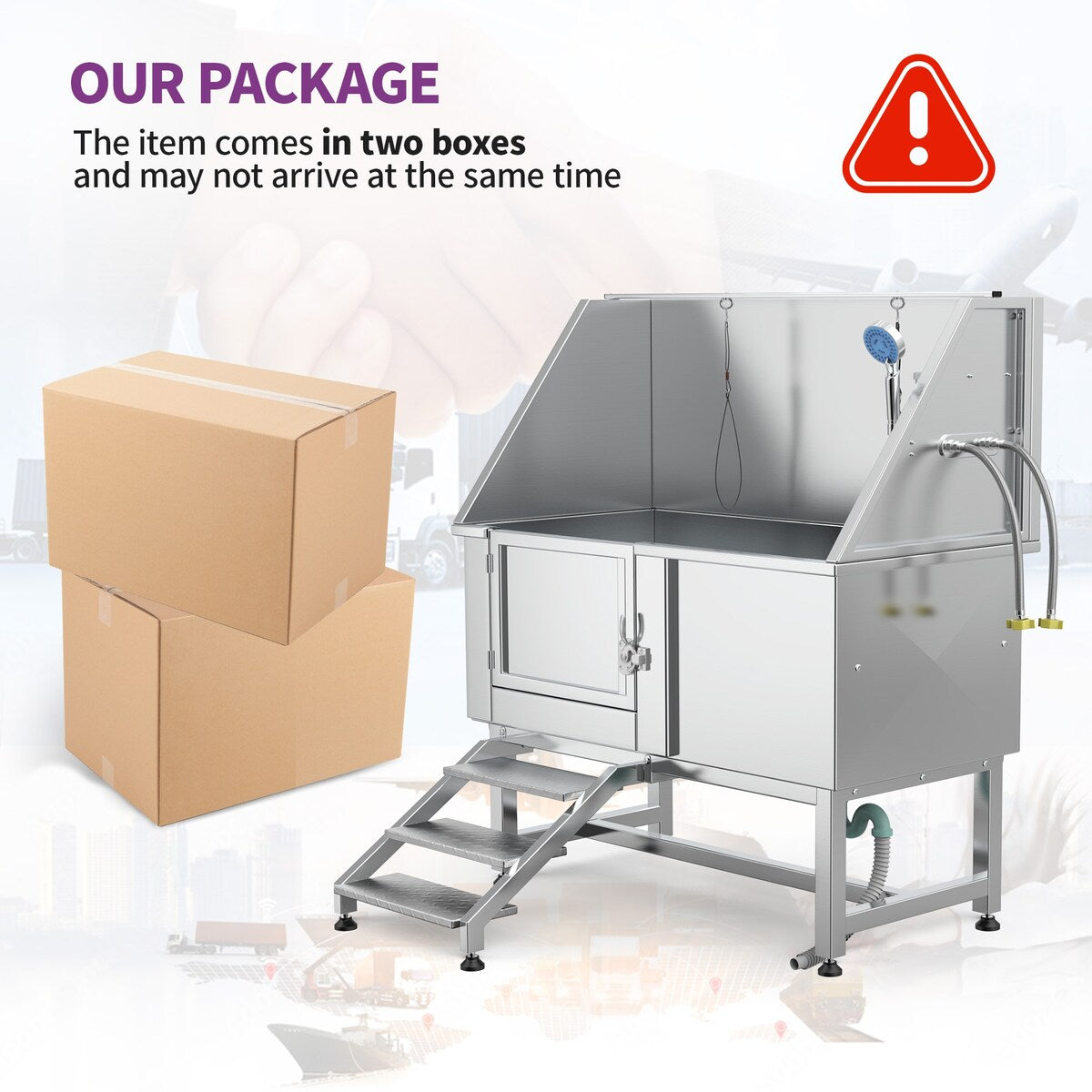 Vasca per toelettatura regolabile in acciaio inossidabile da 50'' con rampa a gradini