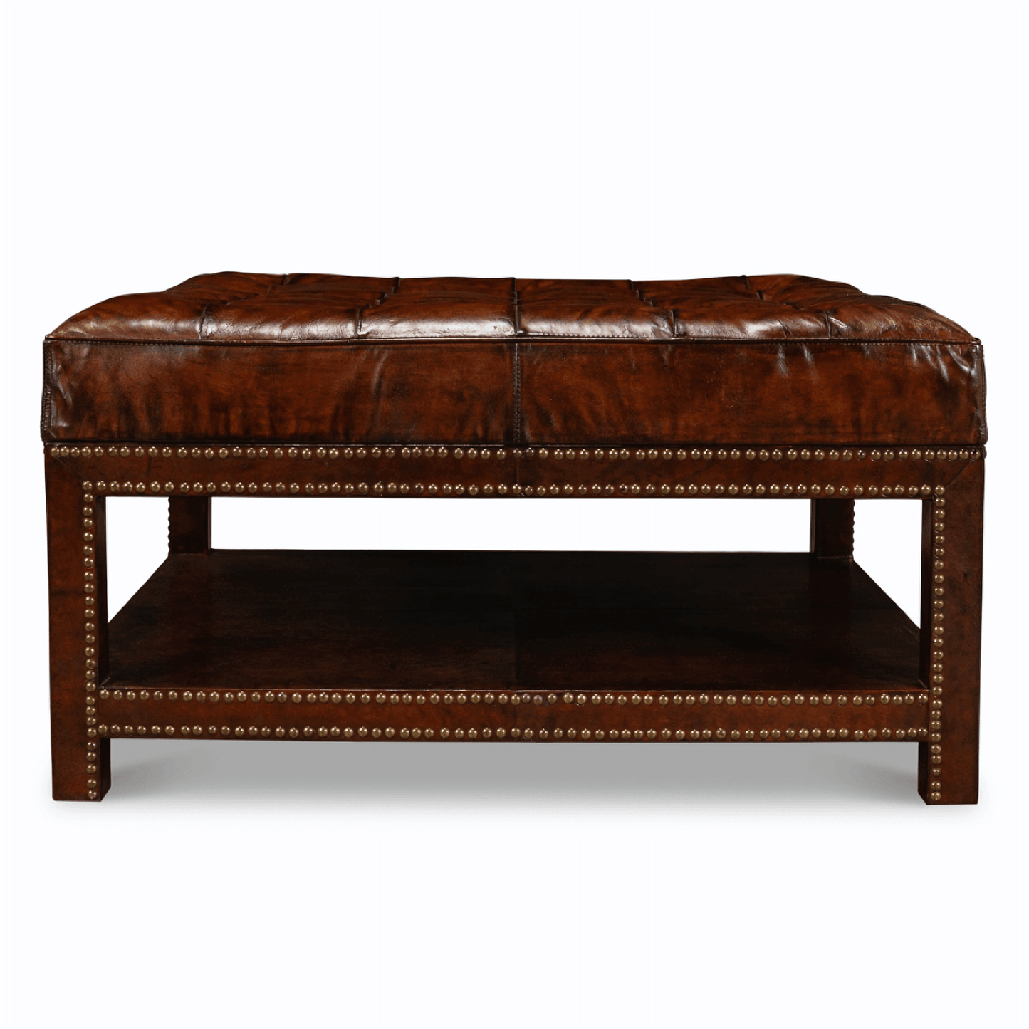 Pouf imbottito in pelle marrone