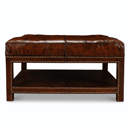 Pouf imbottito in pelle marrone