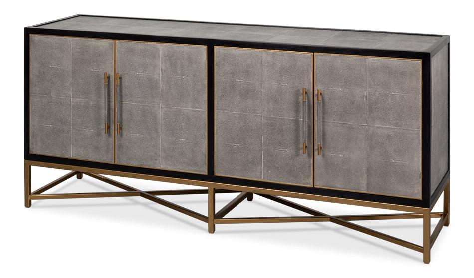 Credenza rivestita in pelle grigio antico