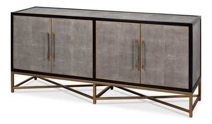 Credenza rivestita in pelle grigio antico