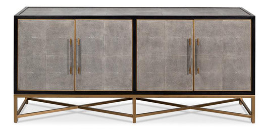 Credenza rivestita in pelle grigio antico