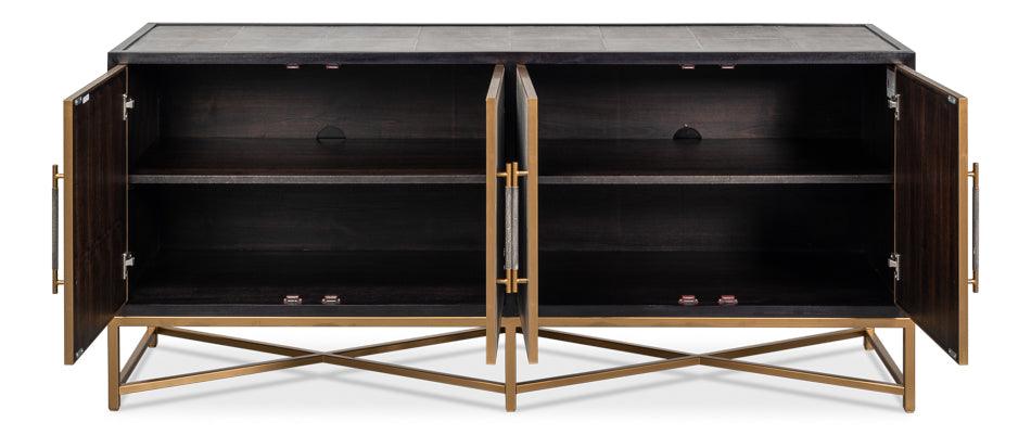 Credenza rivestita in pelle grigio antico