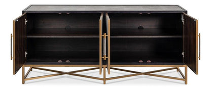 Credenza rivestita in pelle grigio antico