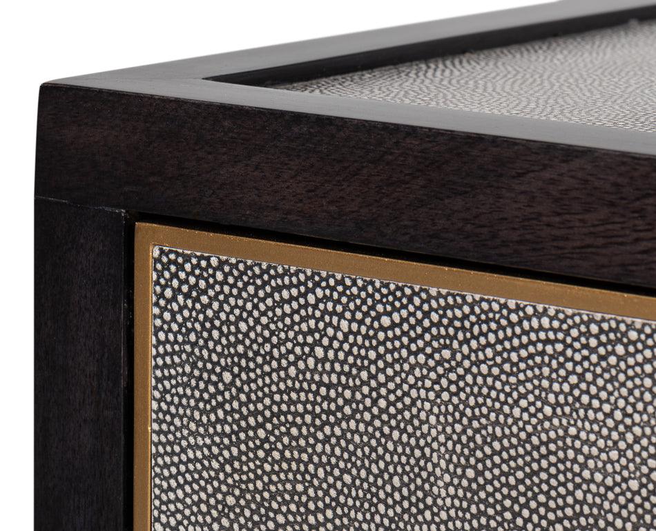 Comodino rivestito in pelle grigio antico