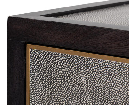 Comodino rivestito in pelle grigio antico