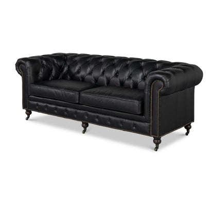 Divano Chesterfield imbottito in pelle nera Club Room
