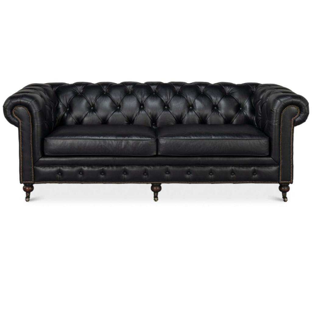 Divano Chesterfield imbottito in pelle nera Club Room