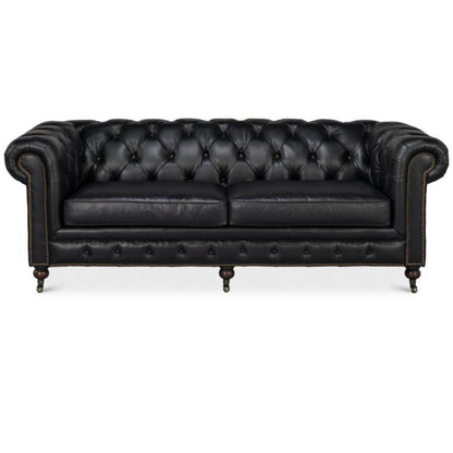 Divano Chesterfield imbottito in pelle nera Club Room