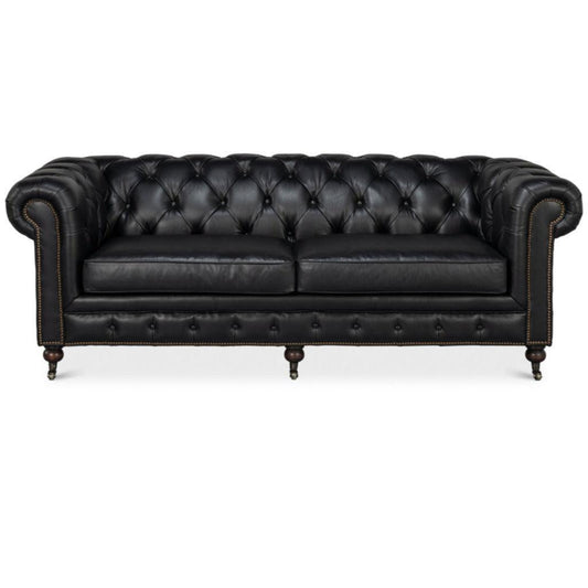 Divano Chesterfield imbottito in pelle nera Club Room
