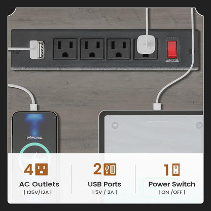 Scrivania direzionale Farmhouse Scrivania per ufficio domestico Cassetto per archivi Supporto per monitor Presa di corrente