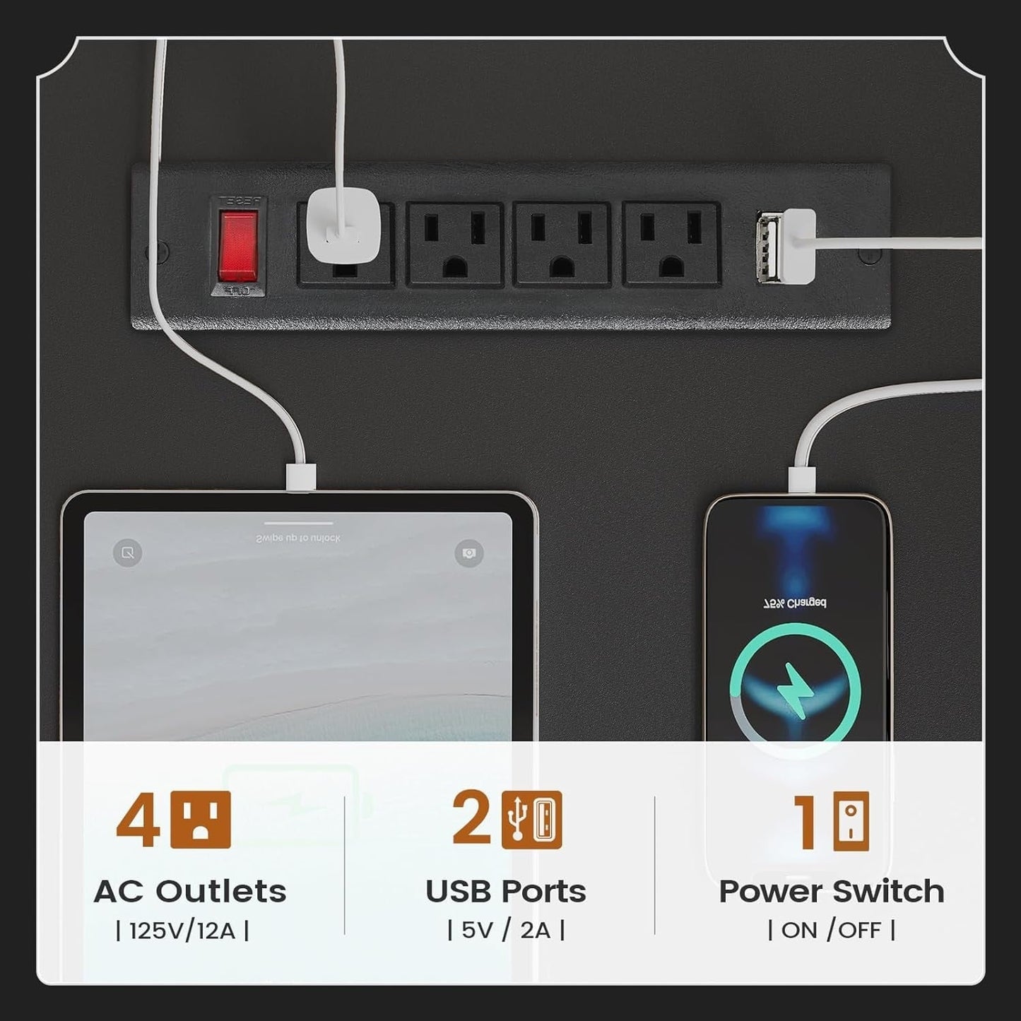 Scrivania direzionale Farmhouse Scrivania per ufficio domestico Cassetto per archivi Supporto per monitor Presa di corrente