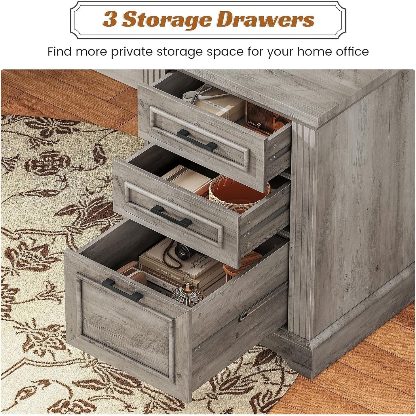 Scrivania direzionale Farmhouse Scrivania per ufficio domestico Cassetto per archivi Supporto per monitor Presa di corrente