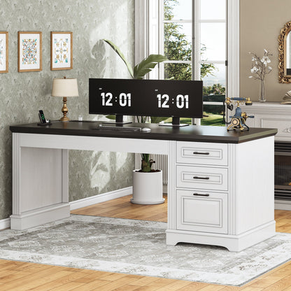 Scrivania direzionale Farmhouse Scrivania per ufficio domestico Cassetto per archivi Supporto per monitor Presa di corrente