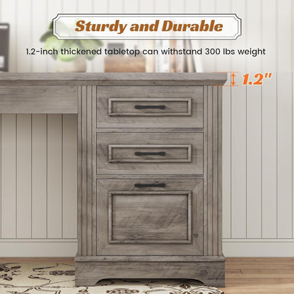 Scrivania direzionale Farmhouse Scrivania per ufficio domestico Cassetto per archivi Supporto per monitor Presa di corrente