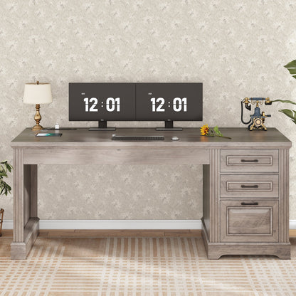 Scrivania direzionale Farmhouse Scrivania per ufficio domestico Cassetto per archivi Supporto per monitor Presa di corrente