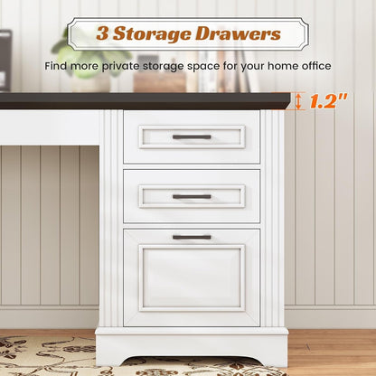 Scrivania direzionale Farmhouse Scrivania per ufficio domestico Cassetto per archivi Supporto per monitor Presa di corrente