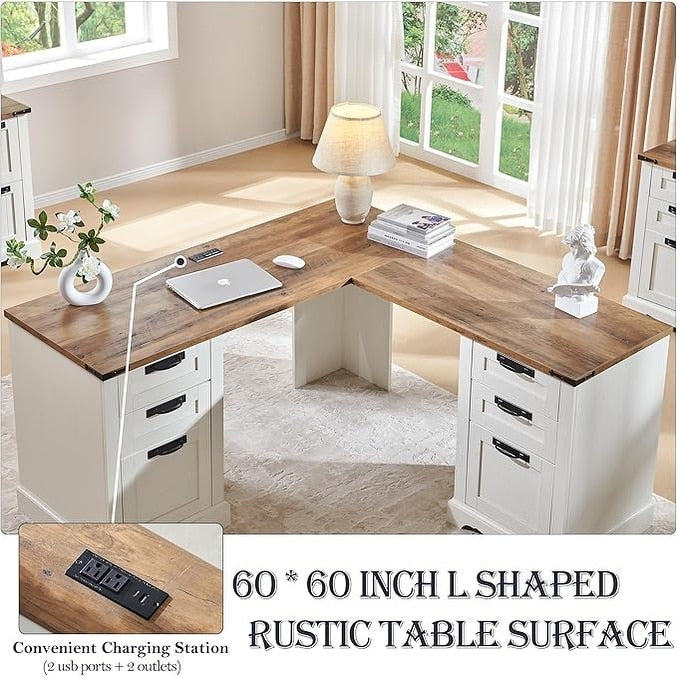 Scrivania direzionale a L da 60 pollici, scrivania angolare in legno, scrivania per computer