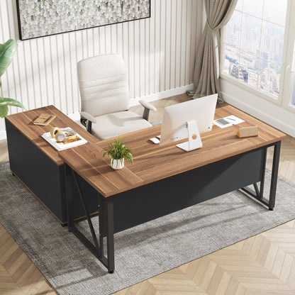 Scrivania per computer a L da 63 pollici con schedario laterale da 47 pollici, scrivania direzionale per ufficio domestico, set di scrivania