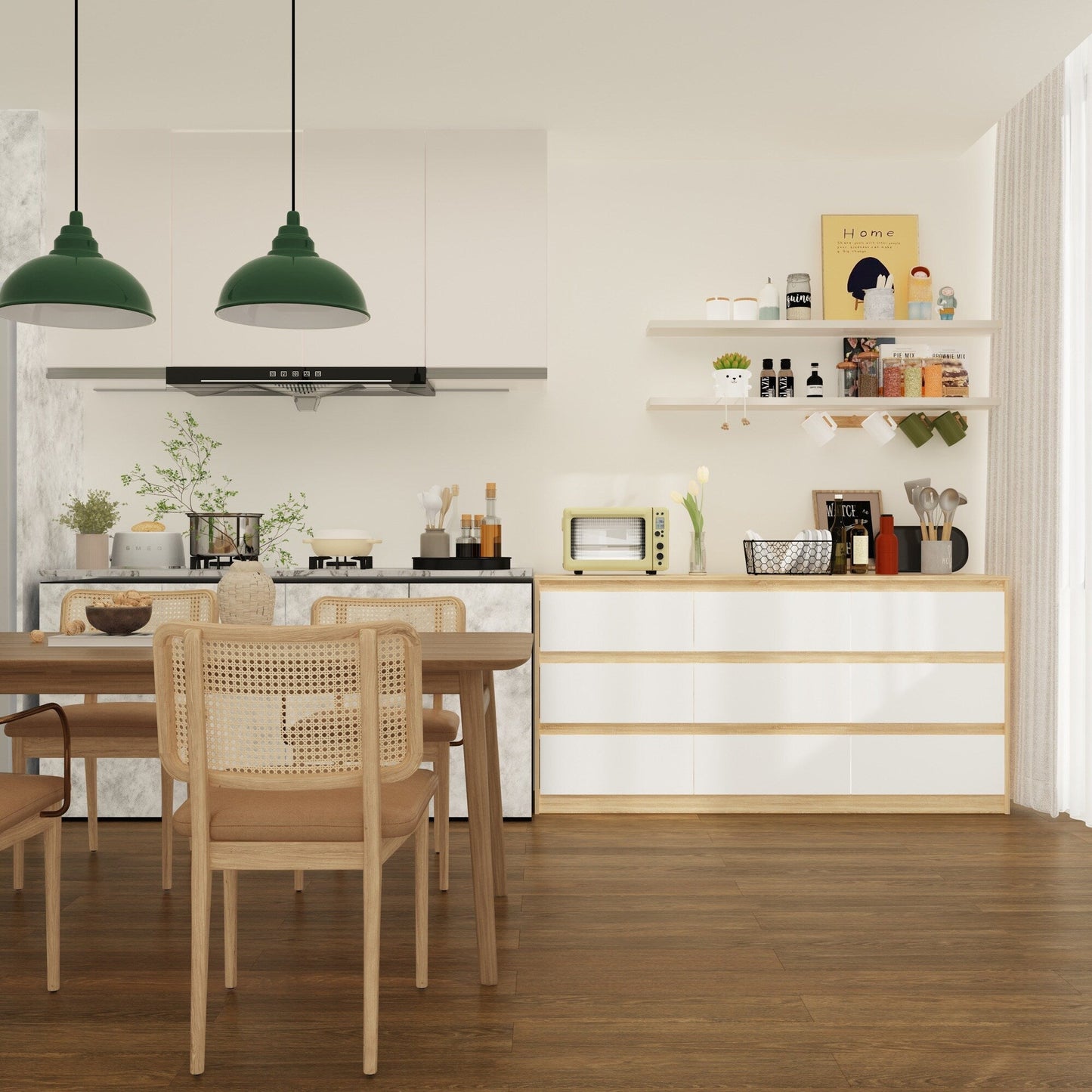 Cassettiera con 9 cassetti da 63 W, cassettiera decorativa per soggiorno, camera da letto