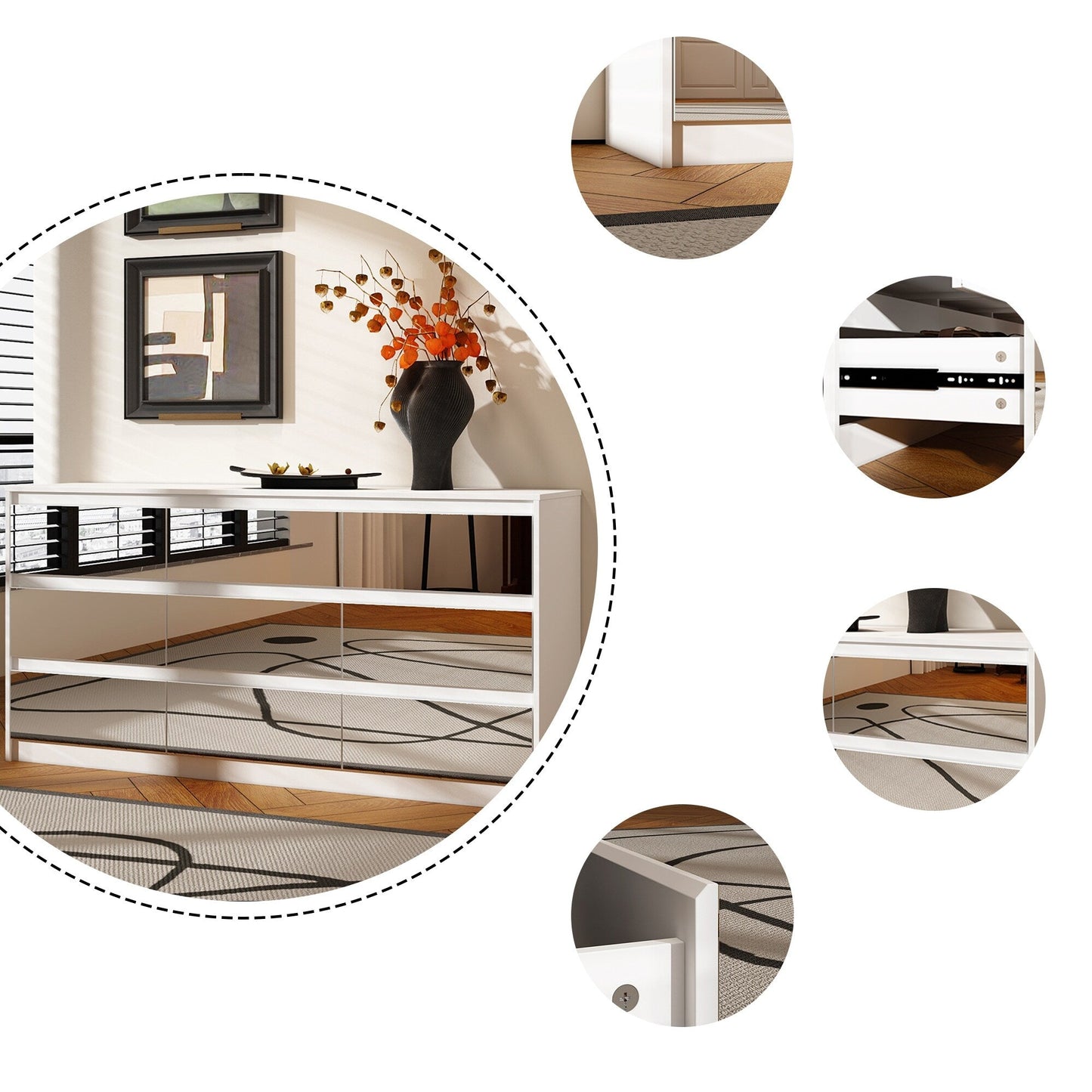 Cassettiera con 9 cassetti da 63 W, cassettiera decorativa per soggiorno, camera da letto