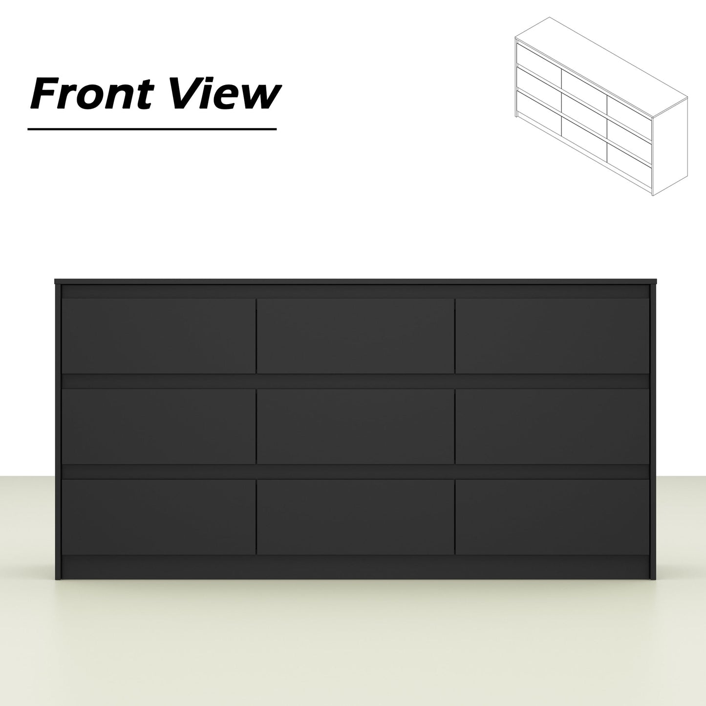 Cassettiera con 9 cassetti da 63 W, cassettiera decorativa per soggiorno, camera da letto