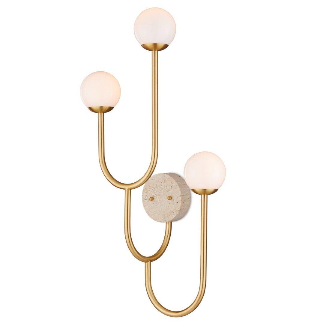 Applique da parete in ottone con triplo paralume in vetro satinato