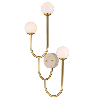 Applique da parete in ottone con triplo paralume in vetro satinato