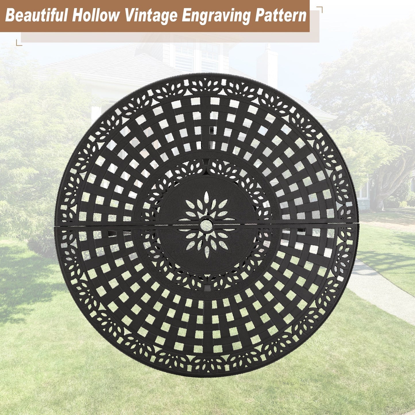 MAISON ARTS Sedie da pranzo in alluminio pressofuso/Set da pranzo per patio con tavolo da pranzo rotondo e 6 sedie da patio in alluminio pressofuso