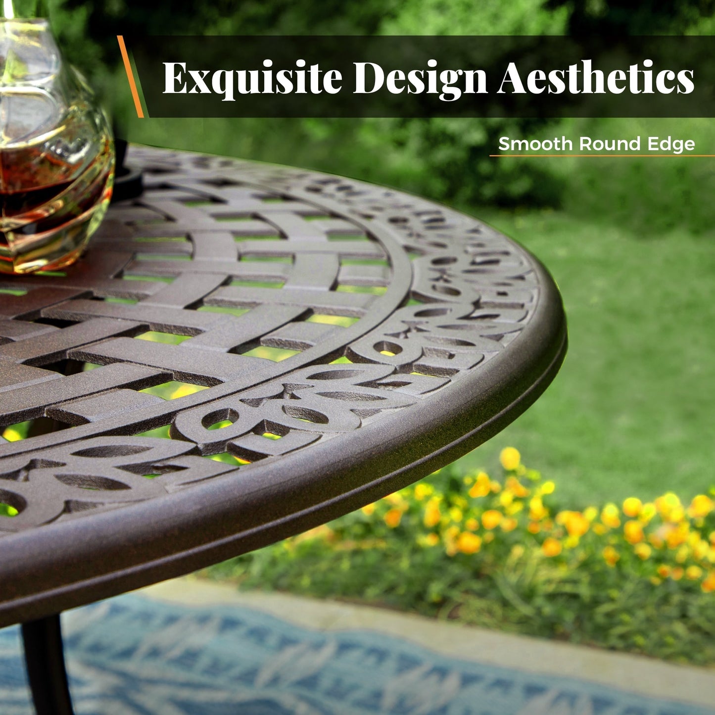 MAISON ARTS Sedie da pranzo in alluminio pressofuso/Set da pranzo per patio con tavolo da pranzo rotondo e 6 sedie da patio in alluminio pressofuso