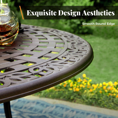 MAISON ARTS Sedie da pranzo in alluminio pressofuso/Set da pranzo per patio con tavolo da pranzo rotondo e 6 sedie da patio in alluminio pressofuso