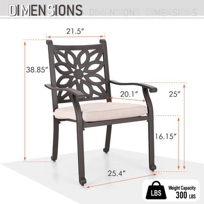 MAISON ARTS Sedie da pranzo in alluminio pressofuso/Set da pranzo per patio con tavolo da pranzo rotondo e 6 sedie da patio in alluminio pressofuso