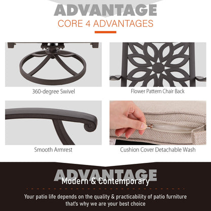 MAISON ARTS Sedie da pranzo in alluminio pressofuso/Set da pranzo per patio con tavolo da pranzo rotondo e 6 sedie da patio in alluminio pressofuso