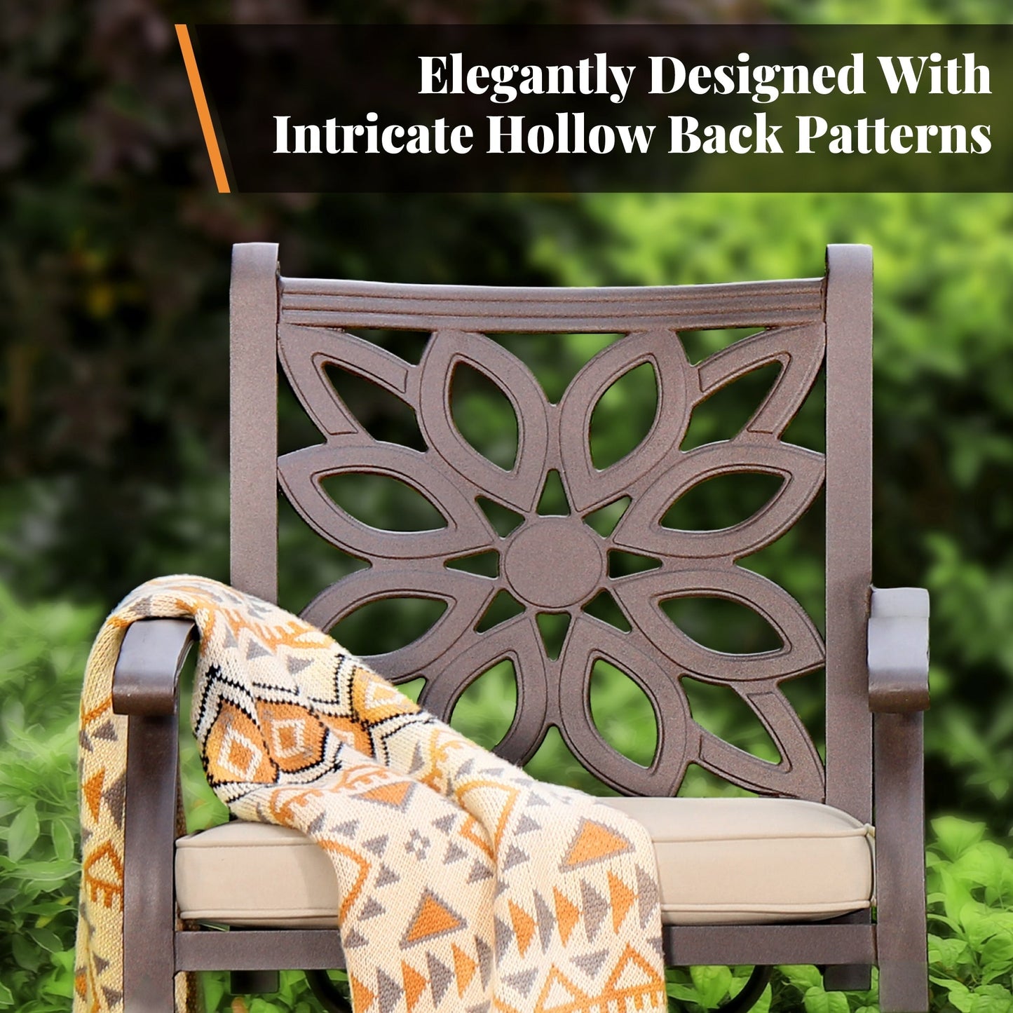 MAISON ARTS Sedie da pranzo in alluminio pressofuso/Set da pranzo per patio con tavolo da pranzo rotondo e 6 sedie da patio in alluminio pressofuso