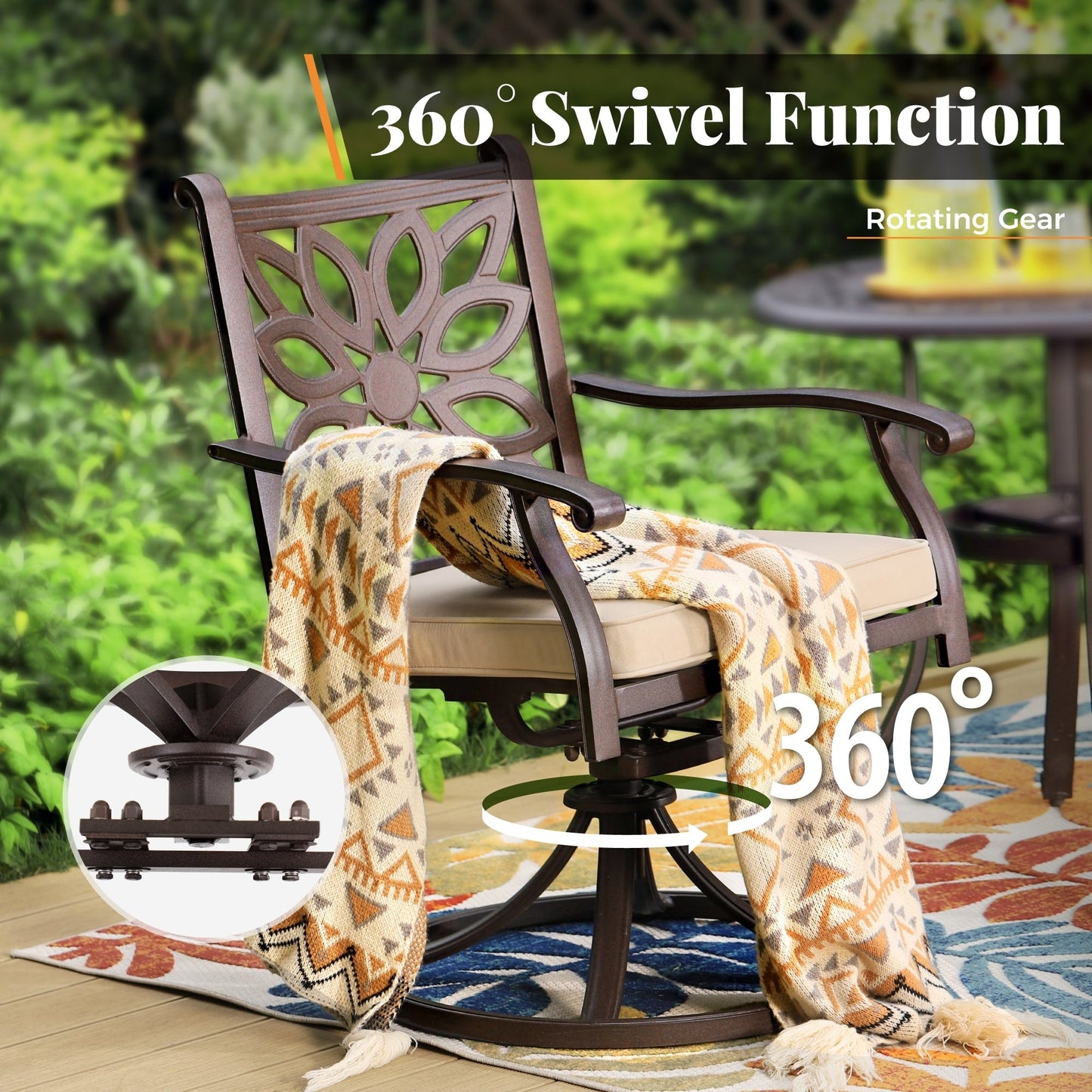 MAISON ARTS Sedie da pranzo in alluminio pressofuso/Set da pranzo per patio con tavolo da pranzo rotondo e 6 sedie da patio in alluminio pressofuso